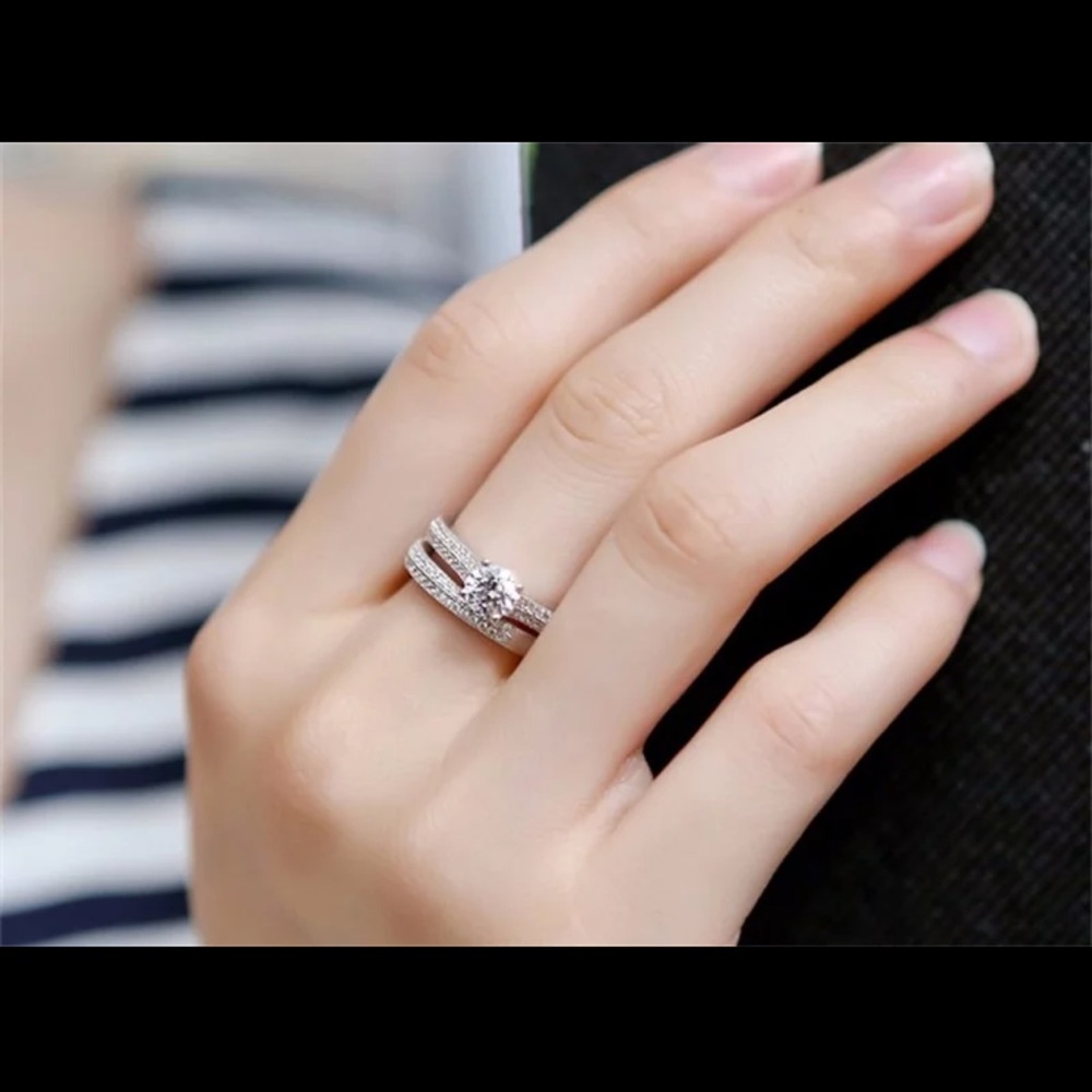 925 Silver Rings For Women Double Bridal Sets - Picture 3 of 5